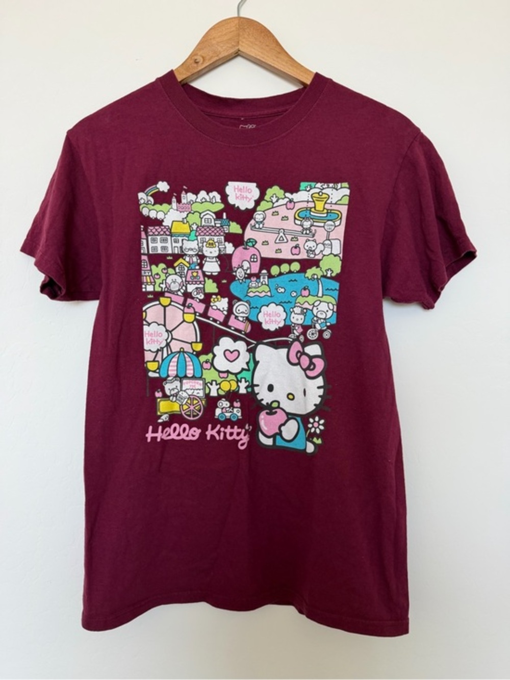 Hello Kitty Maroon Tee with Pastel Park Graphic